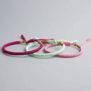 Triple Bracelet Tibétain Fuchsia Vert Rose