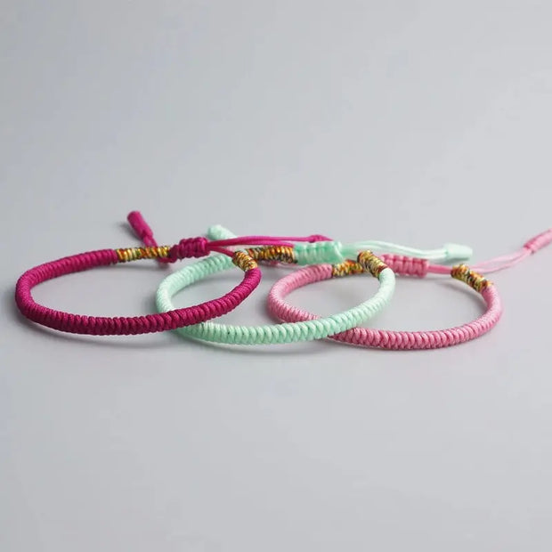 Triple Bracelet Tibétain Fuchsia Vert Rose