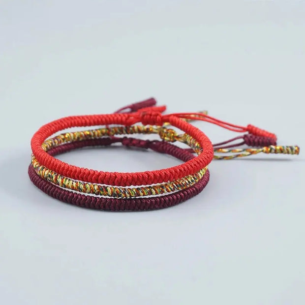 Triple Bracelet Tibétain Rouge Multi Bordeaux